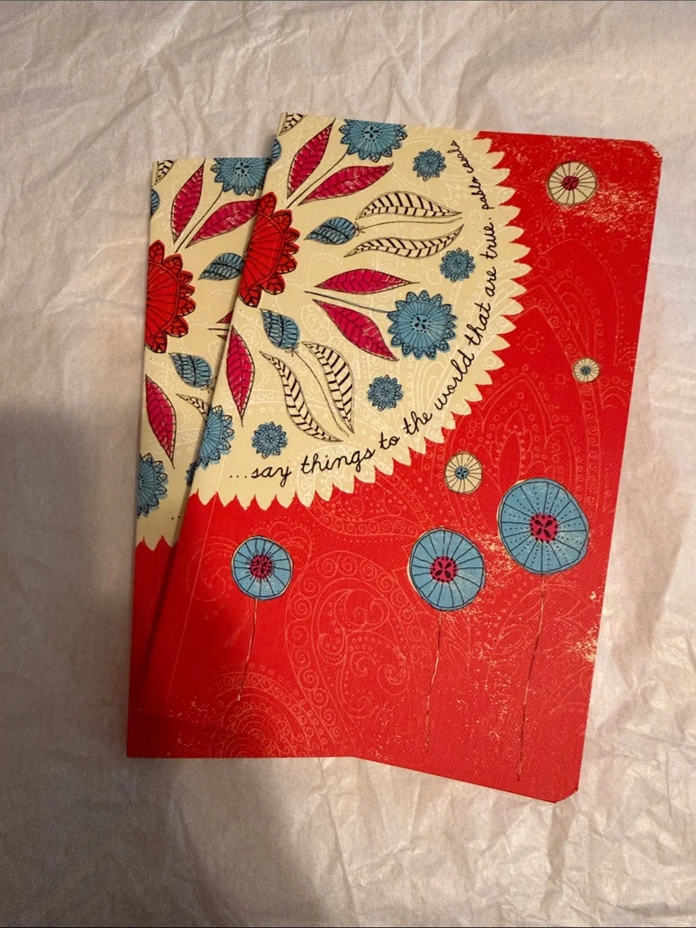 Floral Red Notebook / Journal Set - Blue & Cream Accents